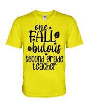 ONE FALLBULOUS 2ND GRADE TEACHER V-Neck T-Shirt tile
