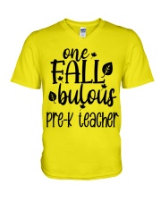 ONE FALLBULOUS PRE-K TEACHER V-Neck T-Shirt tile