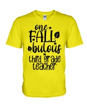 ONE FALLBULOUS 3RD GRADE TEACHER V-Neck T-Shirt tile