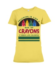 TEACHING IS LIKE A BOX OF CRAYONS Premium Fit Ladies Tee tile