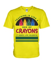 TEACHING IS LIKE A BOX OF CRAYONS V-Neck T-Shirt tile
