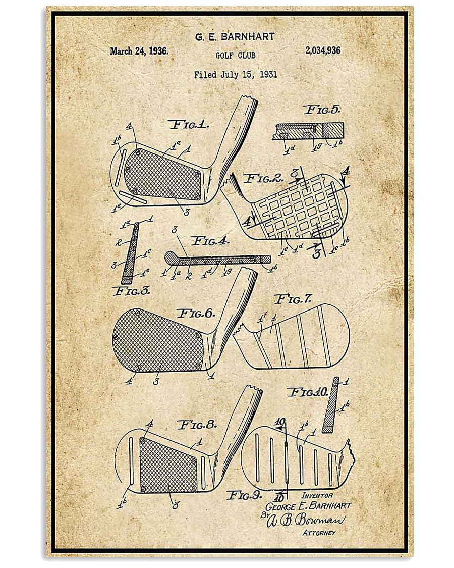 Golf Club Patent Drawing 16x24 Poster