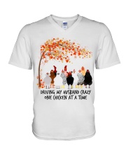 chicken tree autumn V-Neck T-Shirt tile