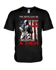 Veteran The devil saws V-Neck T-Shirt thumbnail