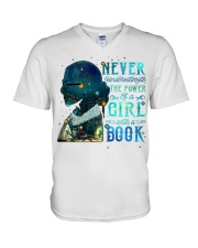 Never Underestimate The Power Of A girl With A Book V-Neck T-Shirt tile