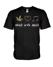 Weed Love Music V-Neck T-Shirt thumbnail