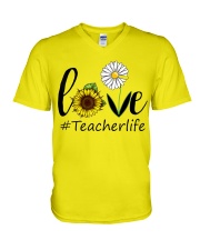Love teacher life V-Neck T-Shirt tile