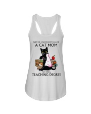 Never underestimate cat mom with a teaching degree Ladies Flowy Tank tile