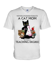 Never underestimate cat mom with a teaching degree V-Neck T-Shirt tile