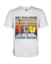 I run on coffee veggies V-Neck T-Shirt tile