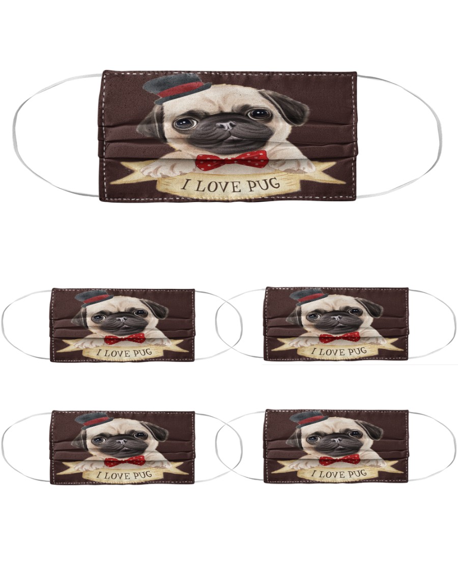 Pug Lovers i love Pug Cloth Face Mask - 5 Pack